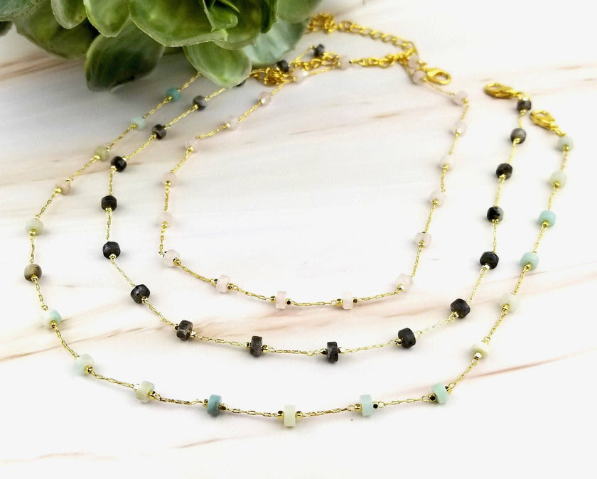 18K Dainty Gold Gemstone Choker