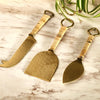 Rattan-Wrapped Gold Cheese Knife Set