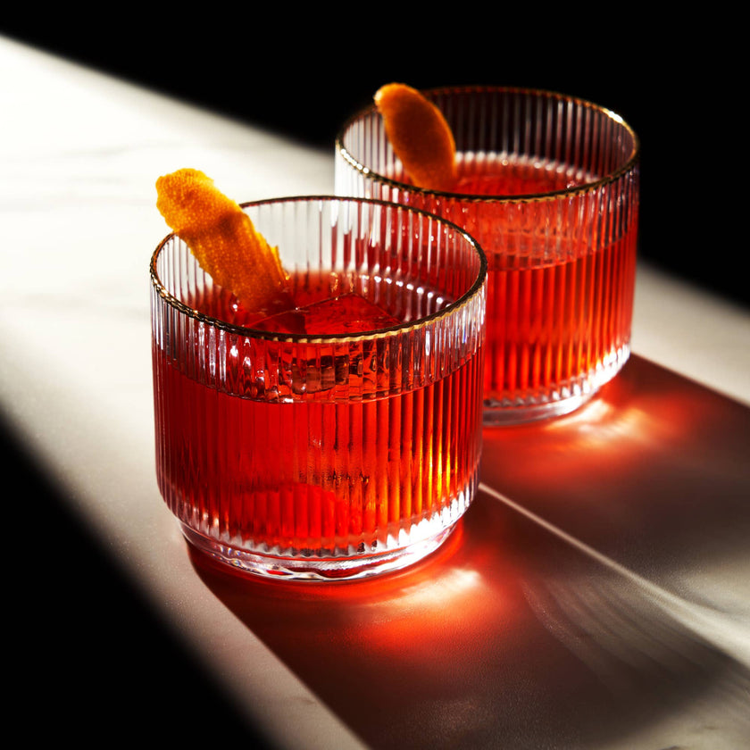 Meridian Crystal Gold Rimmed Lowball Tumblers Set of 2