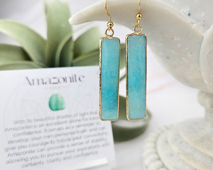 Amazonite Gemstone Bar Earrings